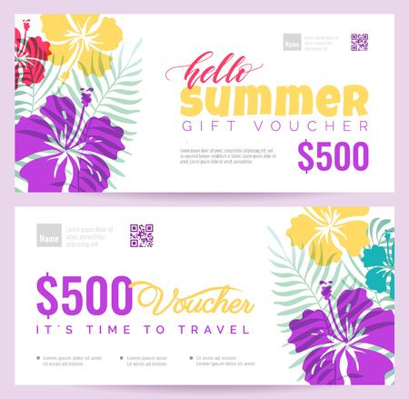 Collection of summer gift vouchers.  Gift certificate for a holiday.  Vector flat illustrationのイラスト素材