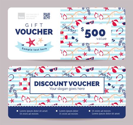 Set of summer gift vouchers for kids and baby goods .  Gift certificate for a holiday.  Vector flat illustrationのイラスト素材