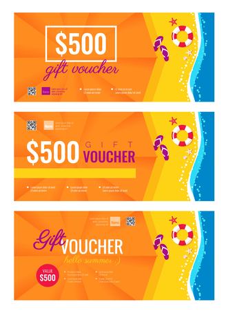 Collection of summer gift vouchers.  Gift certificate for a holiday.  Vector flat illustrationのイラスト素材