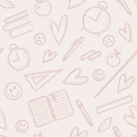 Education seamless pattern in beige colors and linear style. Vector illustrationのイラスト素材