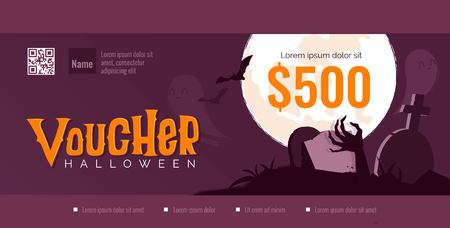 Halloween gift voucher template. Vector illustrationのイラスト素材