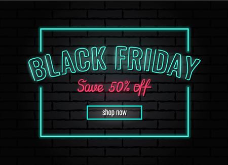 Black friday sale neon poster. Vector illustration.のイラスト素材