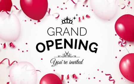 You are invited invitation card with red and white balloons. Grand opening concept. Vector illustrationのイラスト素材