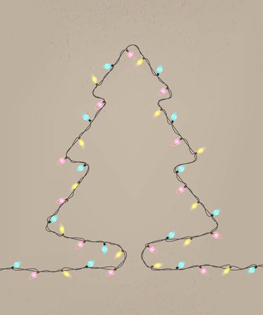 Christmas lights in the shape of tree. Happy holidays greeting card. Winter vector illustrationのイラスト素材