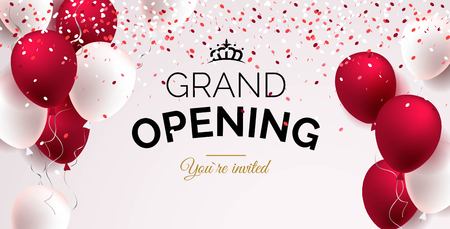 Festive background with red and white balloons. Grand opening concept. Vector illustrationのイラスト素材