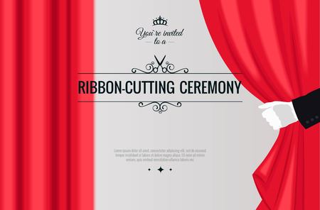 Grand opening poster with white glove and red curtains. Vector illustrationのイラスト素材