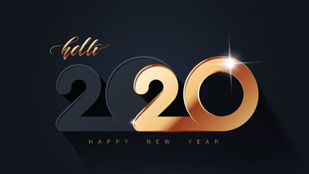 Happy new year 2020 holiday background with 3d numbers 2020 in black and gold colors. Vector illustrationのイラスト素材
