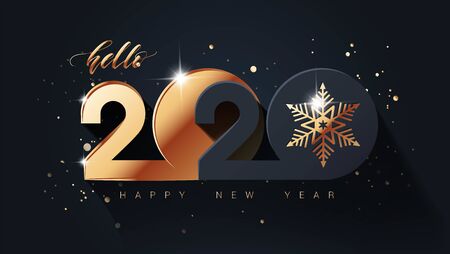 Happy new year 2020 holiday background with 3d numbers 2020 in black and gold colors. Vector illustrationのイラスト素材
