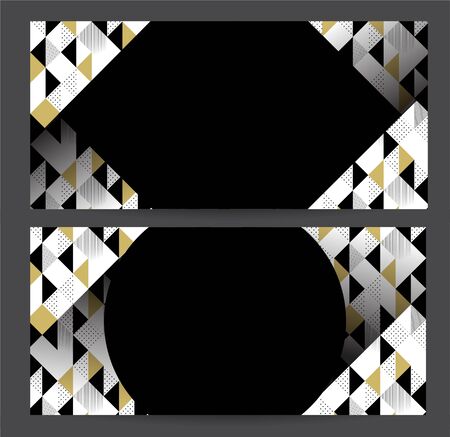 Vouchers, Banners Templates with Geometric Black, Gold and White Pattern with Rhombus, Lines and Dots. Vector illustrationのイラスト素材
