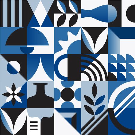 Abstract Seamless Pattern with Geometric Shapes and Home Decor Elements. Vector illustrationのイラスト素材