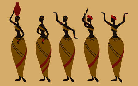 African woman flat vector silhouette hand drawnのイラスト素材
