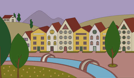 Small colorful houses Flat landscape backgroundのイラスト素材