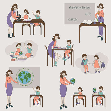 Teacher and students Cartoon people schooling illustrationのイラスト素材