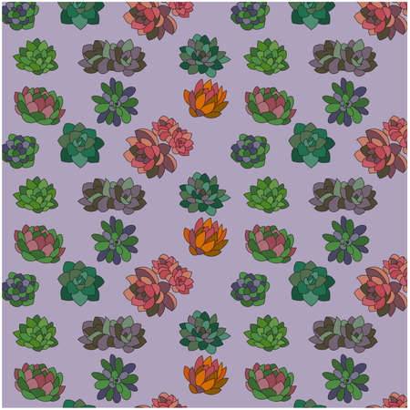 Purple background succulent pattern vector botanical illustrationのイラスト素材