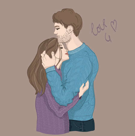 Romantic couple Hugging vector illustration, Man kissing a woman in headのイラスト素材