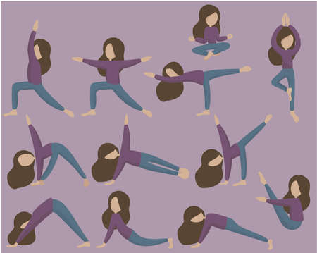 Yoga girl flat vector illustration, Woman stretching hand-drawn, Cartoon people doing sportのイラスト素材