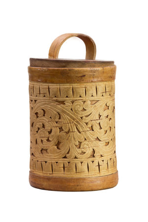 The capacity is made of birch bark, Craft in Siberiaの写真素材