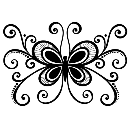 Vector Beautiful Butterfly, Exotic Insect  Patterned design, Tattooのイラスト素材
