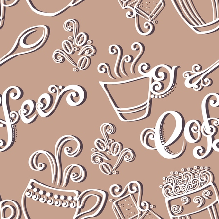 Seamless Pattern with Decorative Cups of Coffee  Vector のイラスト素材