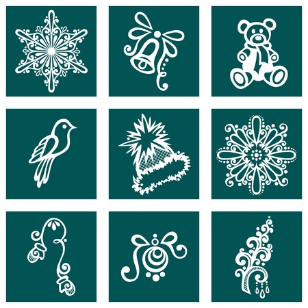 Set of Deco Ornamental Winter Objects  Vector , Patterned designのイラスト素材