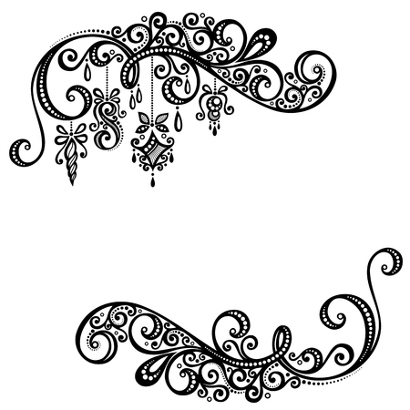 Beautiful Holiday Frame with Christmas Decorations  Vector   Patterned designのイラスト素材