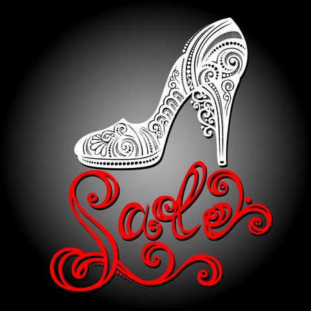 Vector Decorative Ornate Women s shoe, Saleのイラスト素材