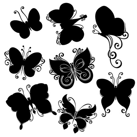 Vector Set of Butterflies  Stencils Isolated on White Backgroundのイラスト素材