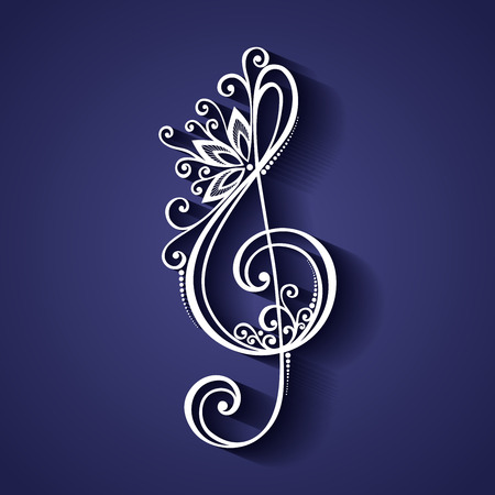 Vector Floral Decorative Treble Clef. Patterned Musical Signのイラスト素材