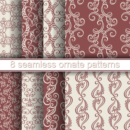 Vector Set of 8 Seamless Ornate Patterns. Hand Drawn Vintage Texturesのイラスト素材