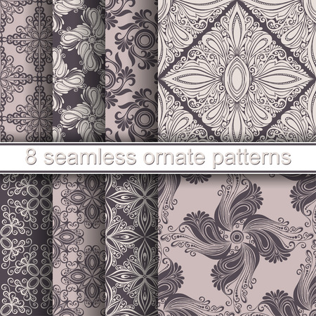 Vector Set of 8 Seamless Ornate Patterns. Hand Drawn Vintage Texturesのイラスト素材