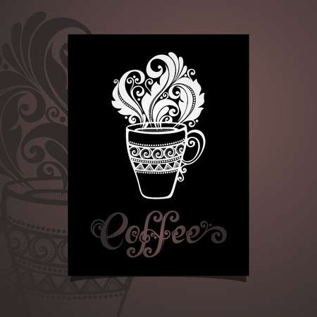 Vector Banner with Decorative Cup of Coffee with Steam. Coffee Designのイラスト素材