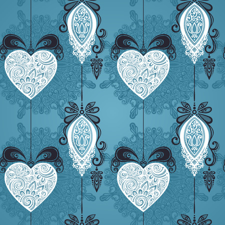 Vector Seamless Ornate Winter Pattern with Christmas Decorationsのイラスト素材
