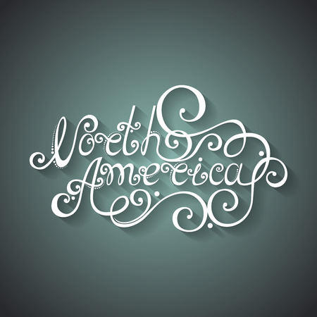 Vector Name of Continent, North America Inscription. Hand Drawn Lettering. Ornate Vintage Letteringのイラスト素材