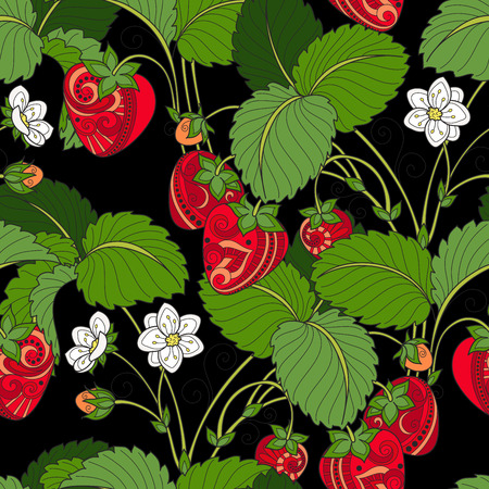 Vector Seamless Colored Fruit Pattern. Hand Drawn Decorative Strawberryのイラスト素材