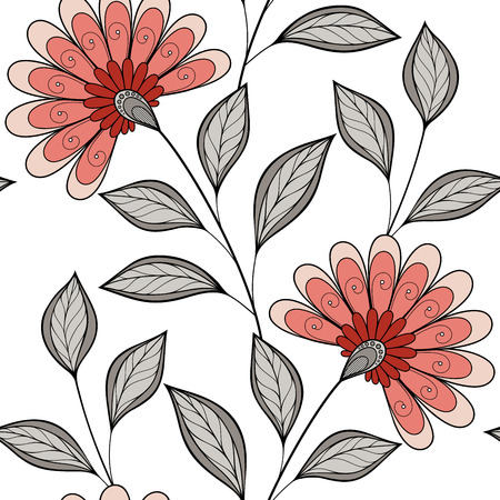 Vector Seamless Floral Pattern. Hand Drawn Floral Texture, Decorative Flowers, Coloring Bookのイラスト素材