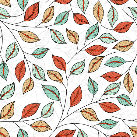 Vector Seamless Floral Pattern. Hand Drawn Floral Texture, Decorative Leaves, Coloring Bookのイラスト素材