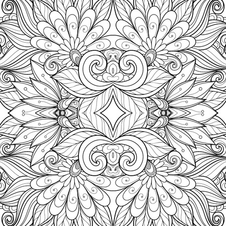 Vector Seamless Abstract Black and White Tribal Pattern. Hand Drawn Ethnic Texture, Flight of Imaginationのイラスト素材