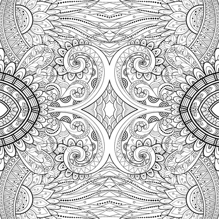 Vector Seamless Abstract Black and White Tribal Pattern. Hand Drawn Ethnic Texture, Flight of Imaginationのイラスト素材