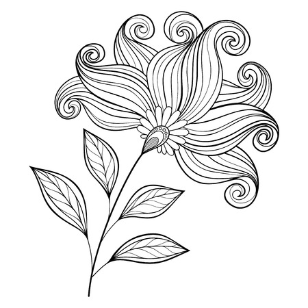 Vector Beautiful Monochrome Contour Flower, Floral Design Elementのイラスト素材