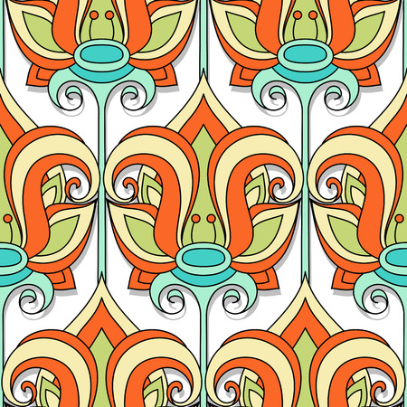 Vector Seamless Floral Pattern. Hand Drawn Floral Texture, Decorative Flowers, Coloring Bookのイラスト素材