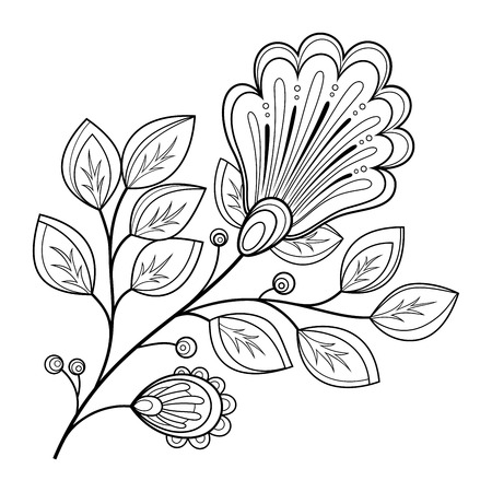 Vector Beautiful Monochrome Contour Flower, Floral Design Elementのイラスト素材