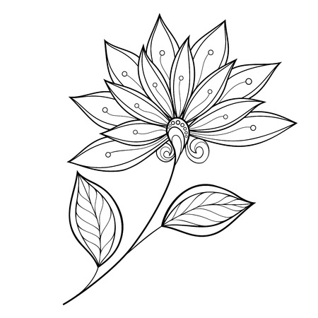 Vector Beautiful Monochrome Contour Flower, Floral Design Elementのイラスト素材