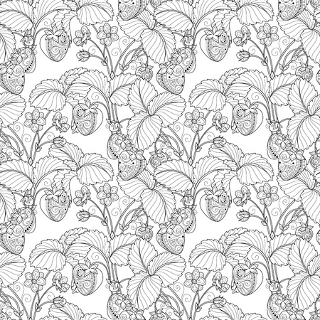 Vector Seamless Monochrome Fruit Pattern. Hand Drawn Decorative Strawberryのイラスト素材