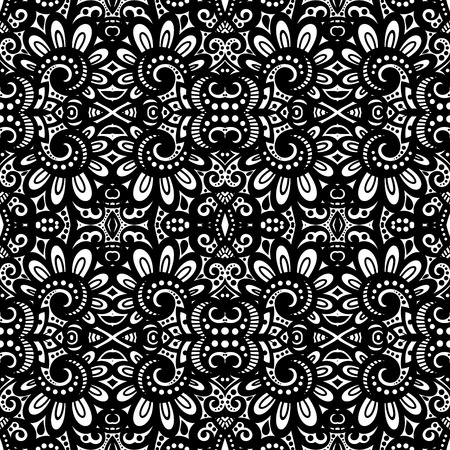Vector Seamless Monochrome Ornate Pattern. Hand Drawn Damask Texture, Vintage Styleのイラスト素材