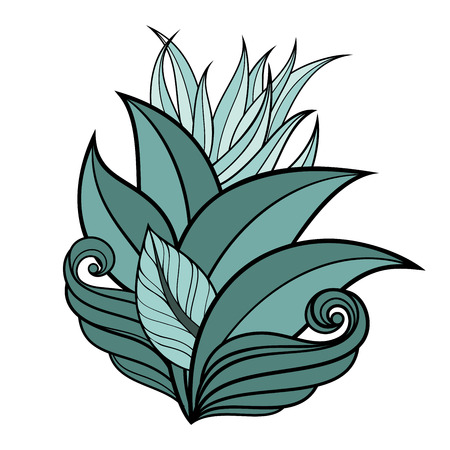 Vector Colored Floral Background. Hand Drawn Ornament with Leaves and Herbs. Template for Greeting Cardのイラスト素材