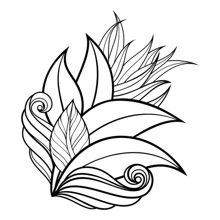Vector Monochrome Floral Background. Hand Drawn Ornament with Leaves and Herbs. Template for Greeting Cardのイラスト素材