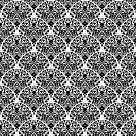 Vector Seamless Monochrome Floral Pattern. Hand Drawn Floral Texture, Decorative Flowers, Coloring Bookのイラスト素材