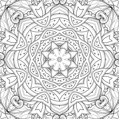 Seamless Abstract Black and White Tribal Pattern. Hand Drawn Ethnic Texture, Flight of Imaginationのイラスト素材