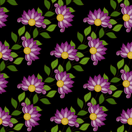 Vector Seamless Floral Pattern. Hand Drawn Floral Texture, Decorative Flowers, Coloring Bookのイラスト素材