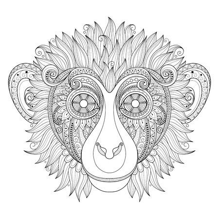 Vector Ornate Monkey Head. Patterned Tribal Monochrome Design. Symbol of the Year 2016 by Chinese Horoscopeのイラスト素材